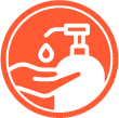 Orange graphic of soap dispenser and hand